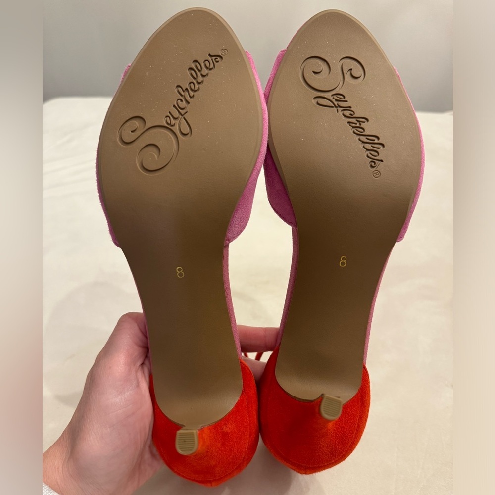 New! Seychelles Hazel Fuchsia and Red Suede Leather Ankle Strap Heels, sz 8 - Picture 12 of 14
